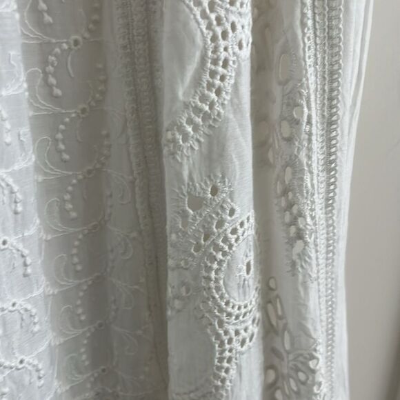 EUC ANTHROPOLOGIE LEIFNOTES white Eyelet Gold Beaded Swing Dress Sz 4 - Picture 7 of 12